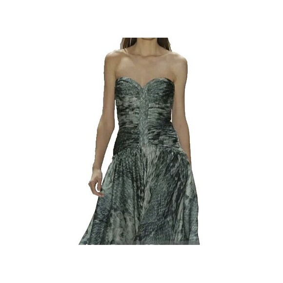 New 38 Carlos Miele Womens 4 Silk Runway Gown Dress Strapless Silk Green Snake - Picture 2 of 13